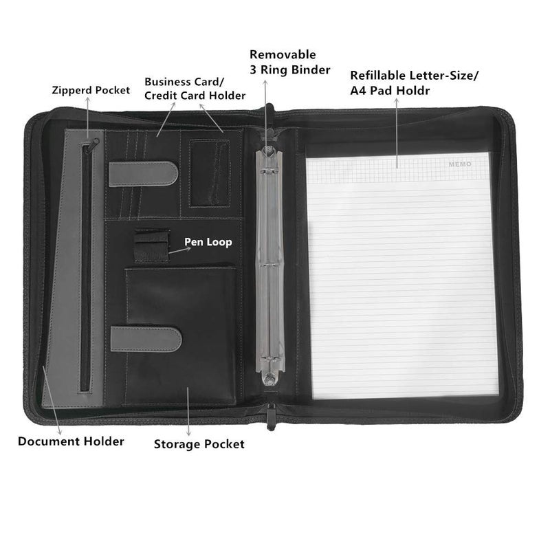 NuVision Zippered Padfolio 3 Ring Binder, Notebook for Work, Business Planner and Organizers, Padfolio with Handle, 8 Â½ x 11â€ Writing Pad, PU Leather Folder, Professional Business Documents Portfolio - Image 3